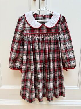 Shrimp & Grits Girls Holiday Plaid Smocked Dress Size 5 EUC Christmas